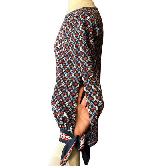 Max Studio Geometric Shift Dress Small Red Blue Print Open 3/4 Sleeve - Picture 5 of 9